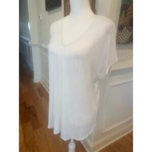 ANN TAYLOR LOFT V NECK SHORT SLEEVE WHITE POLKA DOT WOMENS LARGE